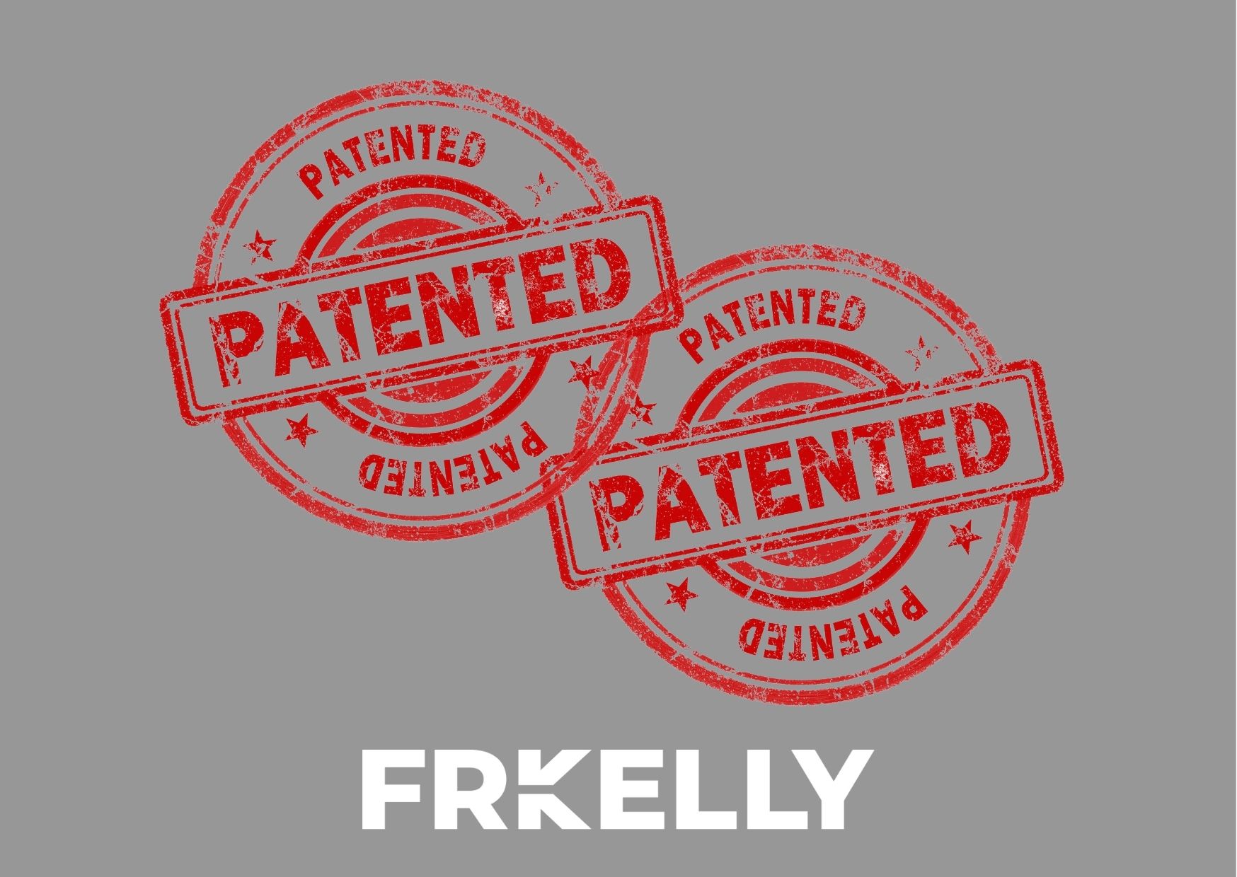 Two patent stamps, depicting double patenting, with the FRKelly logo
