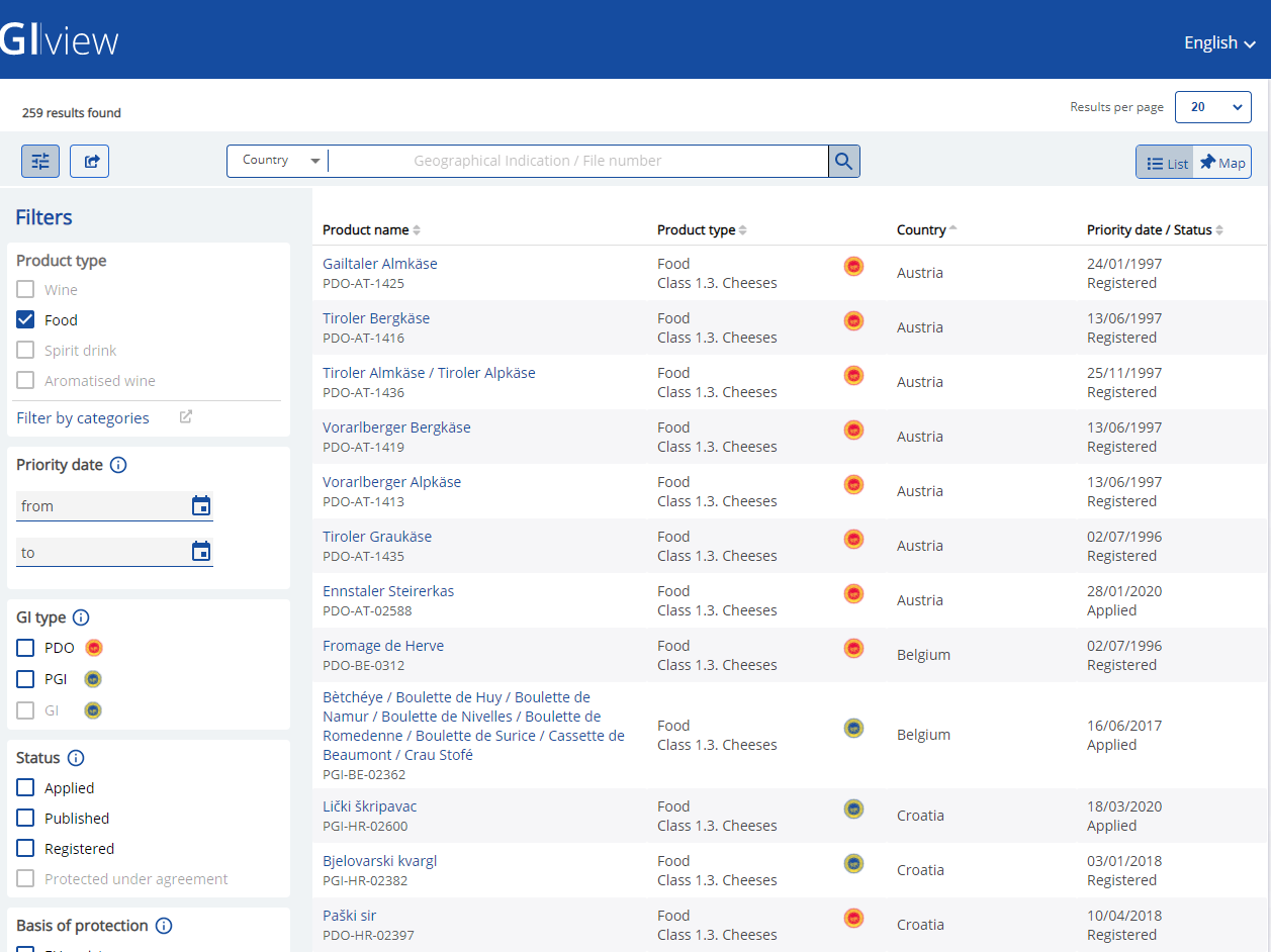 GI View advanced functionality, categories